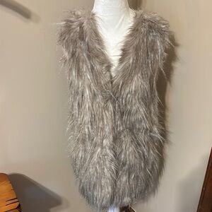 Sebby Tan Faux Fur Vest Sleeveless Open Front
